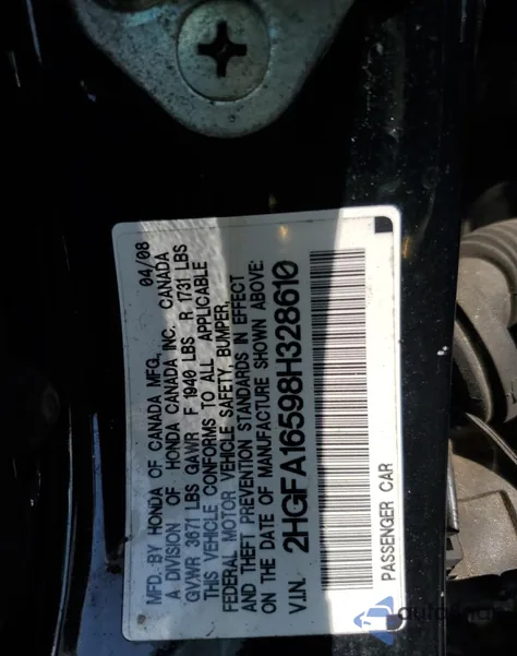 2008 Honda Civic Lx из США, поврежденный, VIN 2HGFA16598H328610